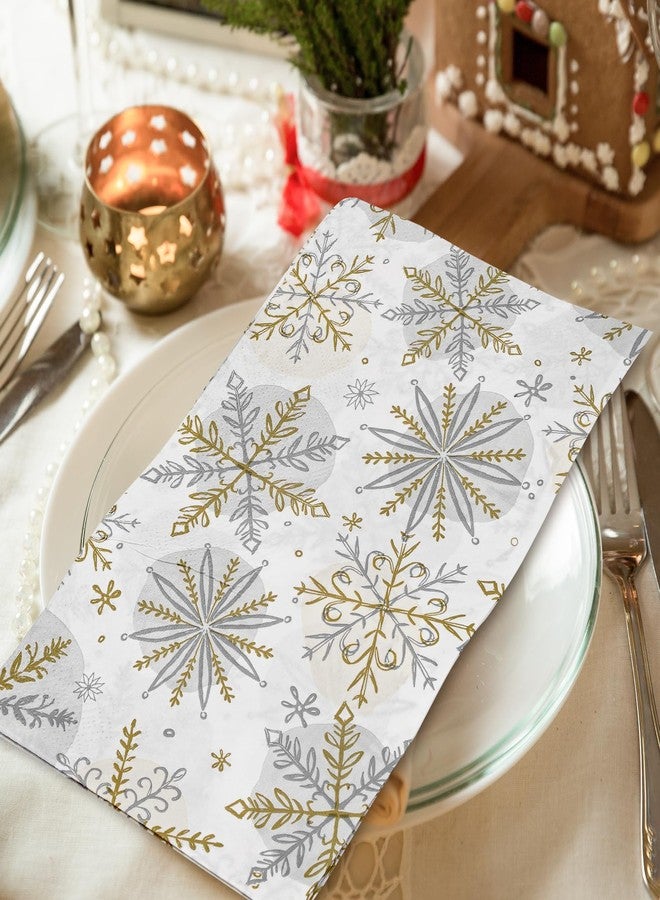 AnyDesign 100 Pcs Christmas Snowflake Guest Napkins Disposable Gold Silver Snowflake Paper Napkins Xmas Dinner Hand Napkin for Christmas Winter Holiday Party Supplies - Image 3